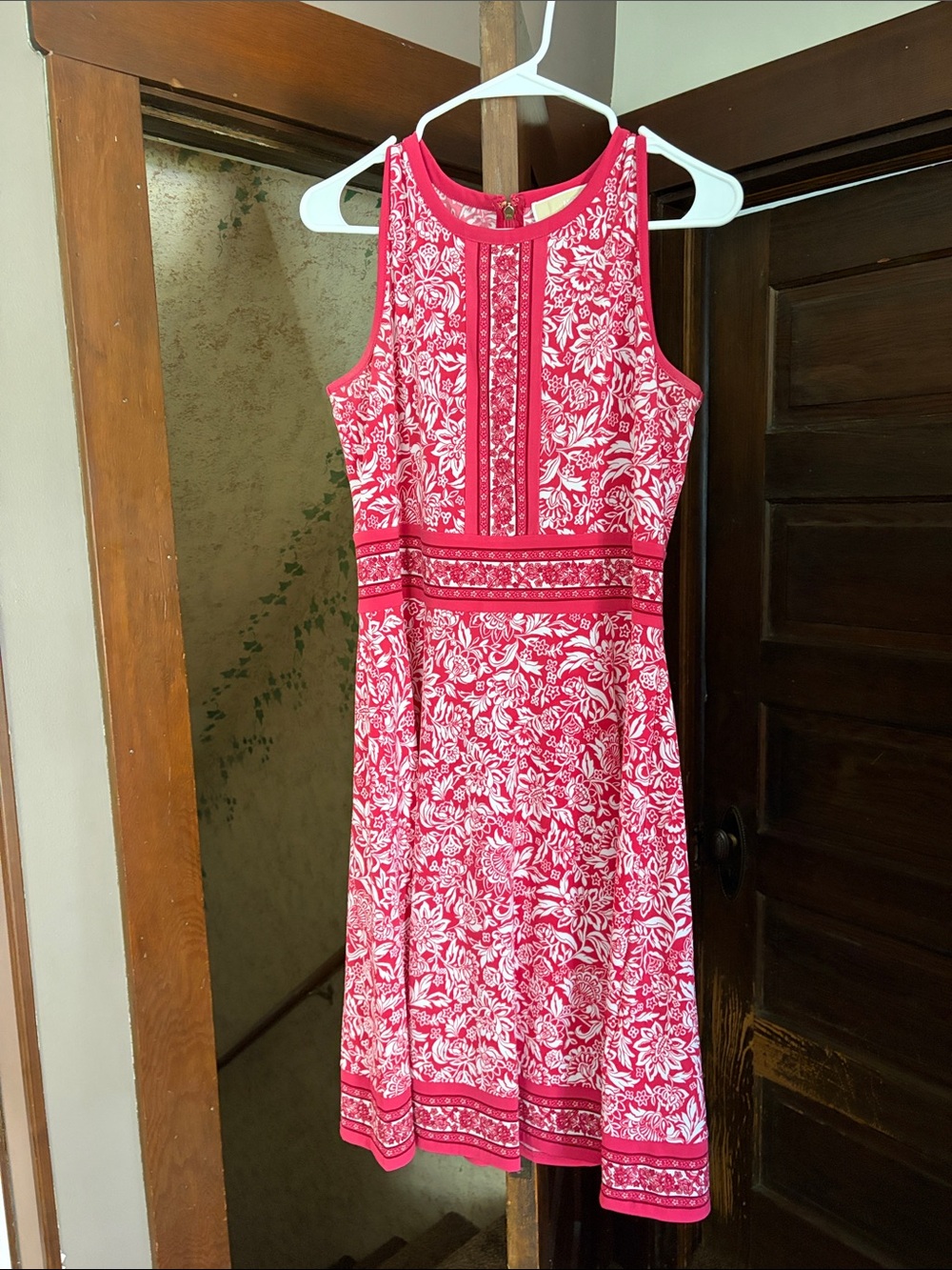 Michael Kors Red and White Floral Midi Dress